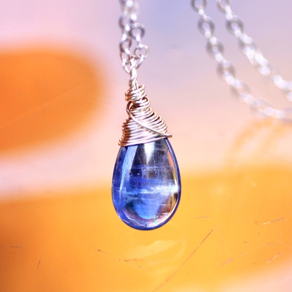 Handmade Blue Kyanite Pendant Solid 14K White Gold , Wire Wrapped - no chain - Picture 2 of 9